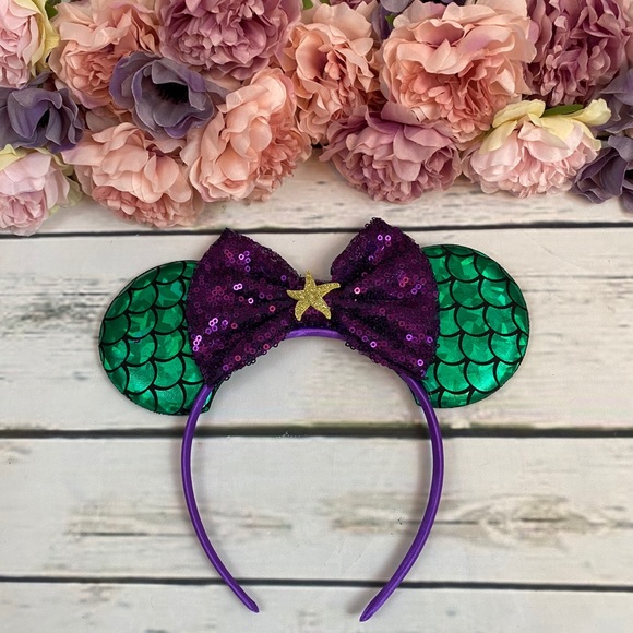 Minnie Mouse Ariel Little Mermaid Headband & Bow - Picture 2 of 11